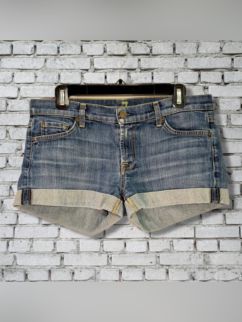 7 For All Mankind Distressed Cuffed Denim Shorts - Blue